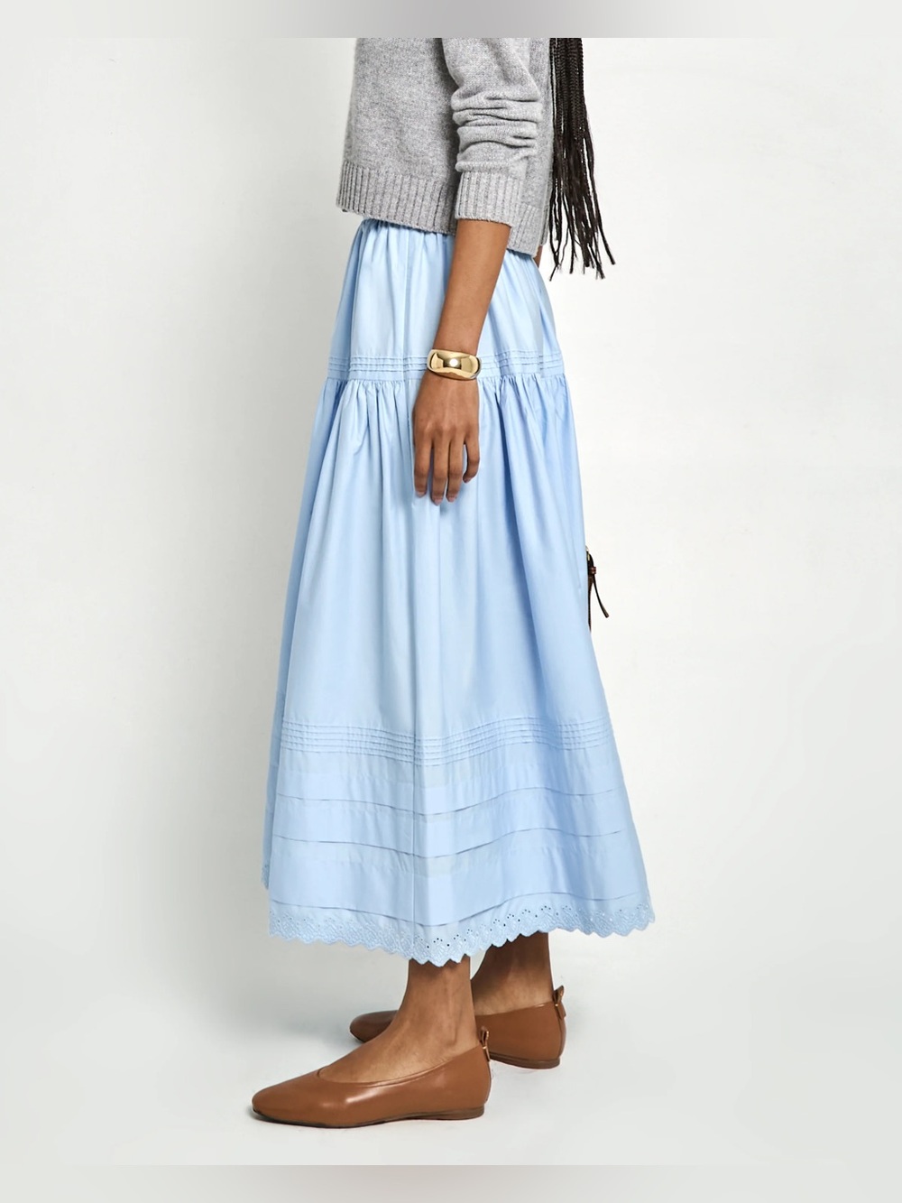 Light Blue Tiered Midi Skirt